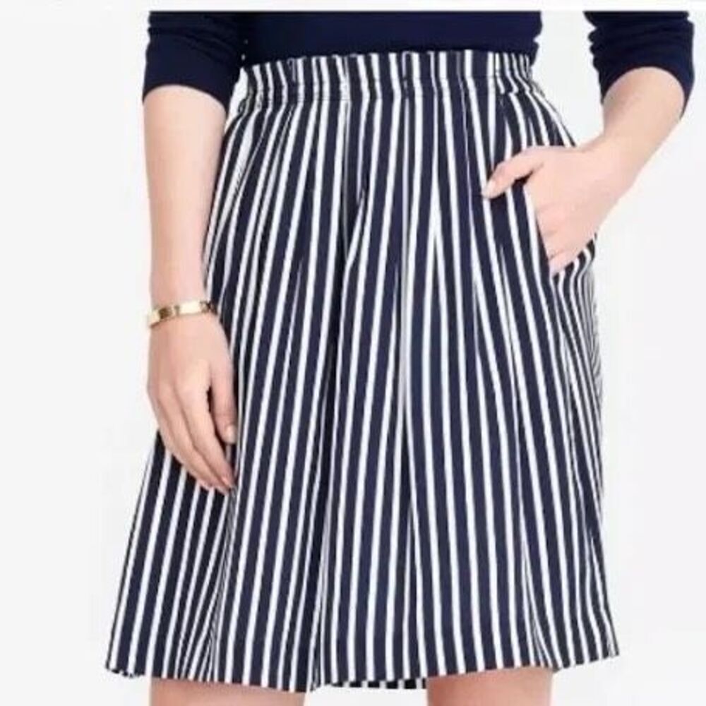 J.Crew Pleated Striped Skirt Size 4 Navy White Above Knee Pockets